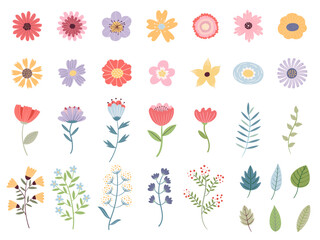 花と葉っぱのイラストセット