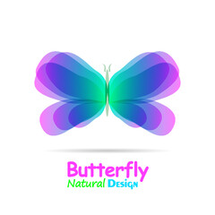 Watercolor butterfly with soft transition colors wings. Abstract bright logo template. Abstract flying insects, isolated on white. Vector