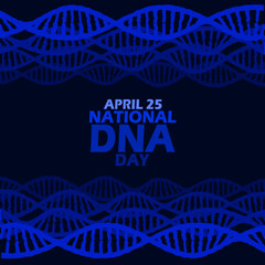 DNA Cells with bold text on dark blue background to commemorate National DNA Day on April 25