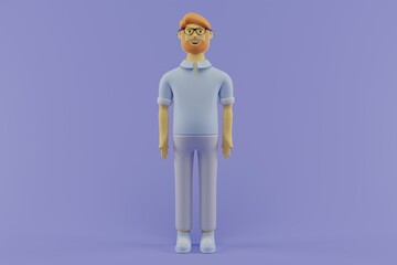 3d character in casual style. the character of a teacher, manager, worker or businessman. a character with a casual style by wearing glasses and having a beard. 3d stylized character, 3d rendering.
