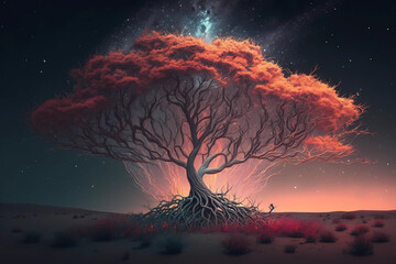 Galactic tree. Magic tree. Neon tree. AI generation
