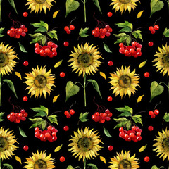 Watercolor botanical seamless pattern with Sunflowers