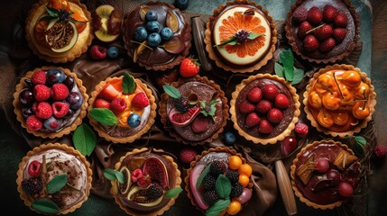 Cupcakes with fruits and berries, generative ai