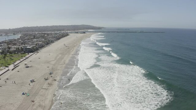 Aerial fly above San Diego. Beach view.