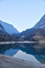 The view of Lake Tenno in spring,Trento,Italy, Europa. Turquoise lake in the mountains