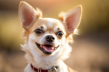 Obraz premium Chihuahua are a small breed of dog known for their energetic and playful nature, smiling portrait in park. AI generative
