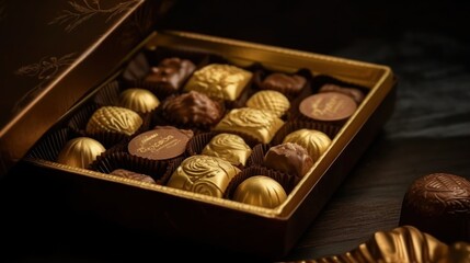 Gold luxury sweet chocolate pralines, generative ai