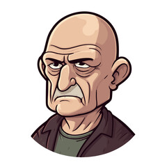 old, grumpy, bald-headed man wearing brown collared shirt