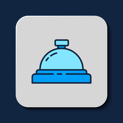 Filled outline Hotel service bell icon isolated on blue background. Reception bell. Vector