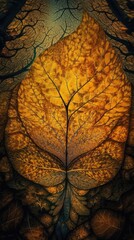 Abstract tree and leaves fractal texture background, made with generative ai