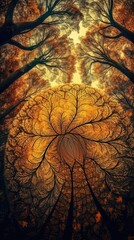 Abstract tree and leaves fractal texture background, made with generative ai