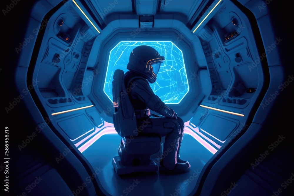 Wall mural astronaut inside a spaceship in deep space, made with generative ai