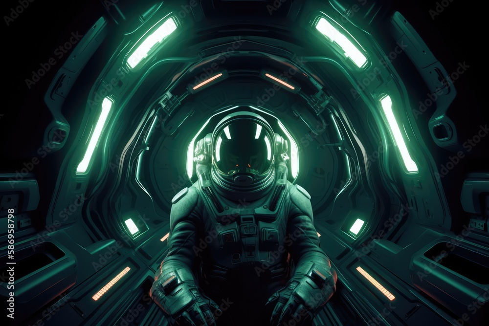 Wall mural astronaut inside a spaceship in deep space, made with generative ai