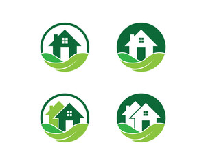 Green house Logo Concept symbol icon sign Element Design. Home, Real Estate, Realtor, House, Mortgage,  Home with Leaf Logotype. Vector illustration template
