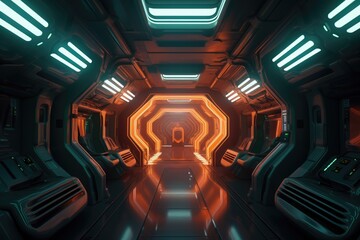 scifi interior corridoor and rrom, made with generative ai