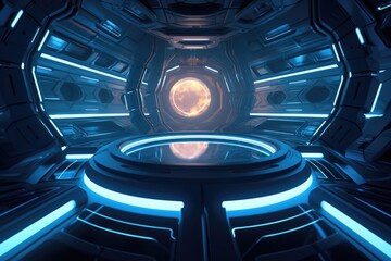 scifi interior corridoor and rrom, made with generative ai