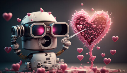 Fototapeta na wymiar A robotic heart with a creative explosion. Generative AI.