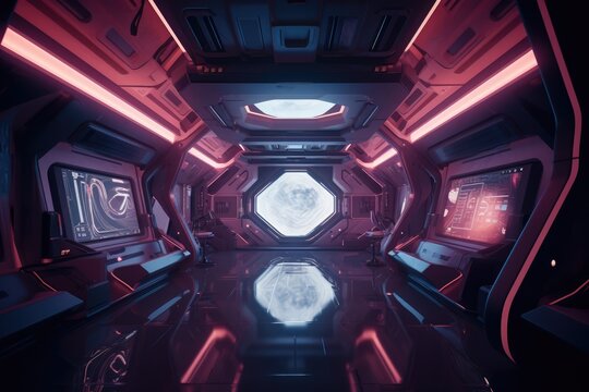 scifi interior corridoor and rrom, made with generative ai