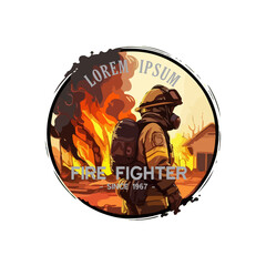 fire fighter with axe illutration vector graphic logo emblem