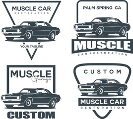 set of transport icons logo illustration, car logo for workshops typically features a classic car silhouette or emblem