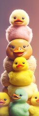 Super Cute Adorkable Fluffy duck  Sitting On Each Other In Shape Of Assorted Stack Generative Ai Digital Illustration Part#300323