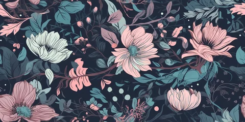 Tuinposter Full Frame Shot Of Vintage Beautiful Wallpaper With Floral Pattern, Illustration, generative AI. © MrNobody
