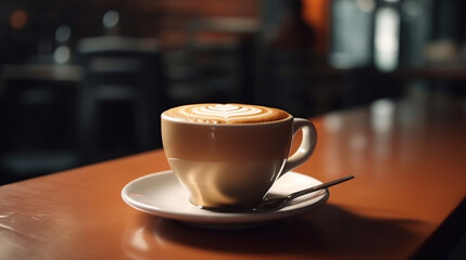 coffee latte in coffee shop cafe. Generative AI.