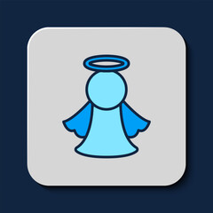 Filled outline Angel icon isolated on blue background. Vector