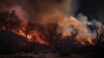 Fototapeta premium A wildfire burns to ground in the forest