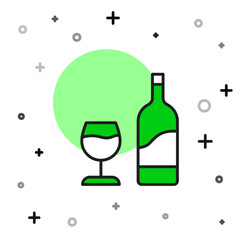 Filled outline Wine bottle with glass icon isolated on white background. Vector