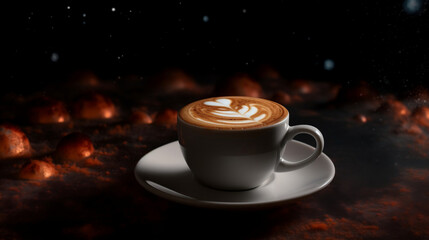 Cup of coffee in space. Generative AI.