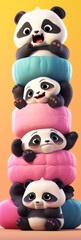 Super Cute Adorkable Fluffy Panda  Sitting On Each Other In Shape Of Assorted Stack Generative Ai Digital Illustration Part#300323