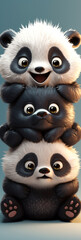 Super Cute Adorkable Fluffy Panda  Sitting On Each Other In Shape Of Assorted Stack Generative Ai Digital Illustration Part#300323
