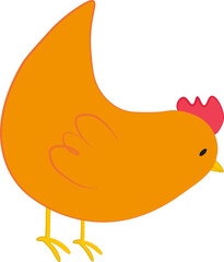 Vector illustration of orange chicken character in cartoon style. Digital farm chicken icon for Easter design
