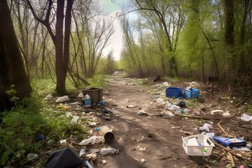 The Littered Landscape: A Stark AI-Generated Representation of Plastic Pollution's Impact on Public Parks - AI Generative 
