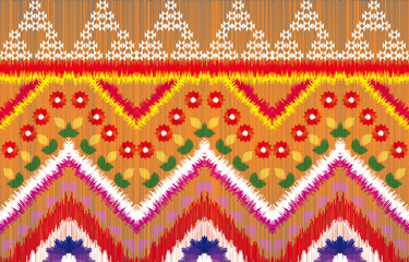 Ikat pattern Geometric ethnic oriental  traditional Design for background,carpet,wallpaper,clothing,wrapping,Batik,fabric,Vector illustration.embroidery style.