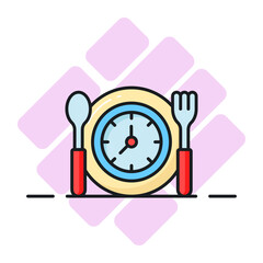 Clock on plate with spoon and fork denoting concept vector of fasting