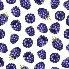 Natural fresh organic forest raspberry with green leaves. seamless pattern vector illustration.Purple, juicy, summery, fruity. for wrapping paper and textiles,clothing design and food packaging