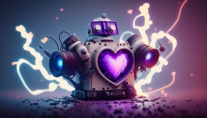 A robotic heart with a creative explosion. Generative AI.