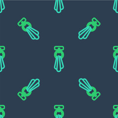 Line Towel on a hanger icon isolated seamless pattern on blue background. Bathroom towel icon. Vector