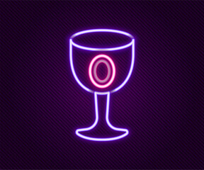 Glowing neon line Medieval goblet icon isolated on black background. Holy grail. Colorful outline concept. Vector