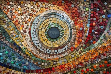 Mosaic - A decorative art form that uses small pieces of colored glass, stone, or other materials to create a pattern or image.