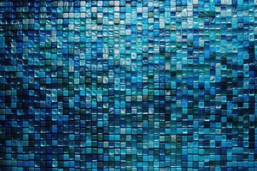 Blue Mosaic: A beautiful blue mosaic texture wallpaper that features a range of blue shades in a classic square mosaic pattern.