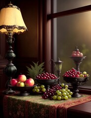 Fototapeta na wymiar still life with fruits and berries created with Generative AI technology