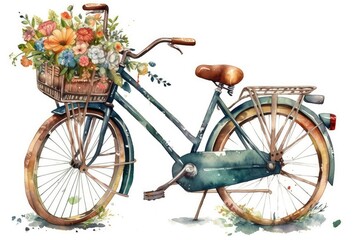 Fototapeta na wymiar Retro style Bicycle, Colorful spring flowers in front Basket