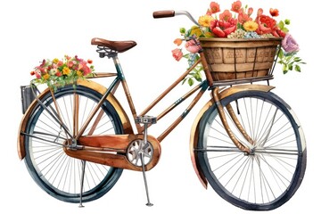 Fototapeta na wymiar Retro style Bicycle, Colorful spring flowers in front Basket