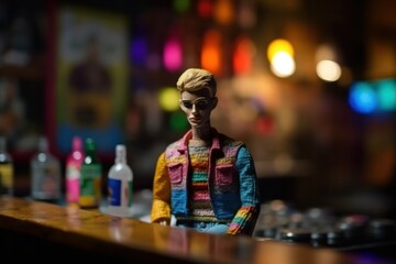 Obraz premium Fictional Gay Men - Plastic Dolls, Having fun at a colourful Gay Bar, Generative AI Illustration