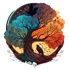 Norse Mythology tree Yggdrasil Generative AI illustration	