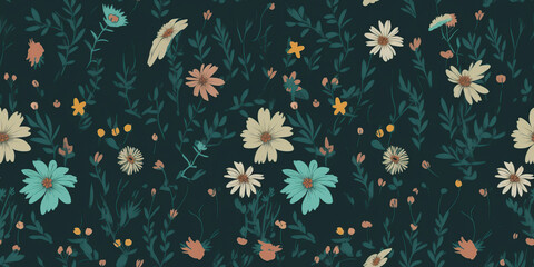 Full Frame Shot Of Vintage Beautiful flowers Wallpaper With Floral Patterns, Illustration, generative AI.