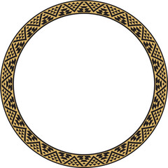 Vector round golden border ornament. Native American tribes framework, circle.